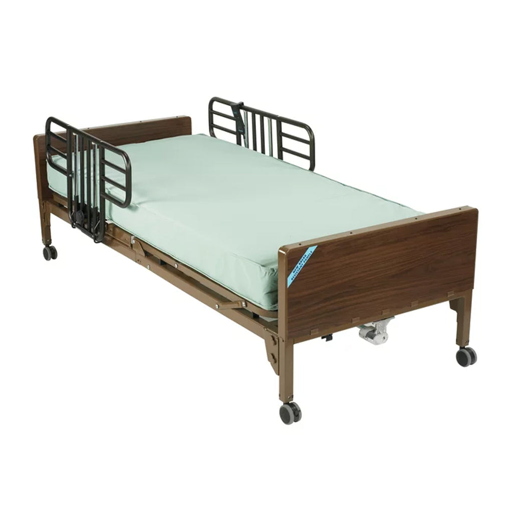 Drive Medical Delta Ultra-Light Semi Electric Hospital Bed with Half Rails and Therapeutic Support Mattress