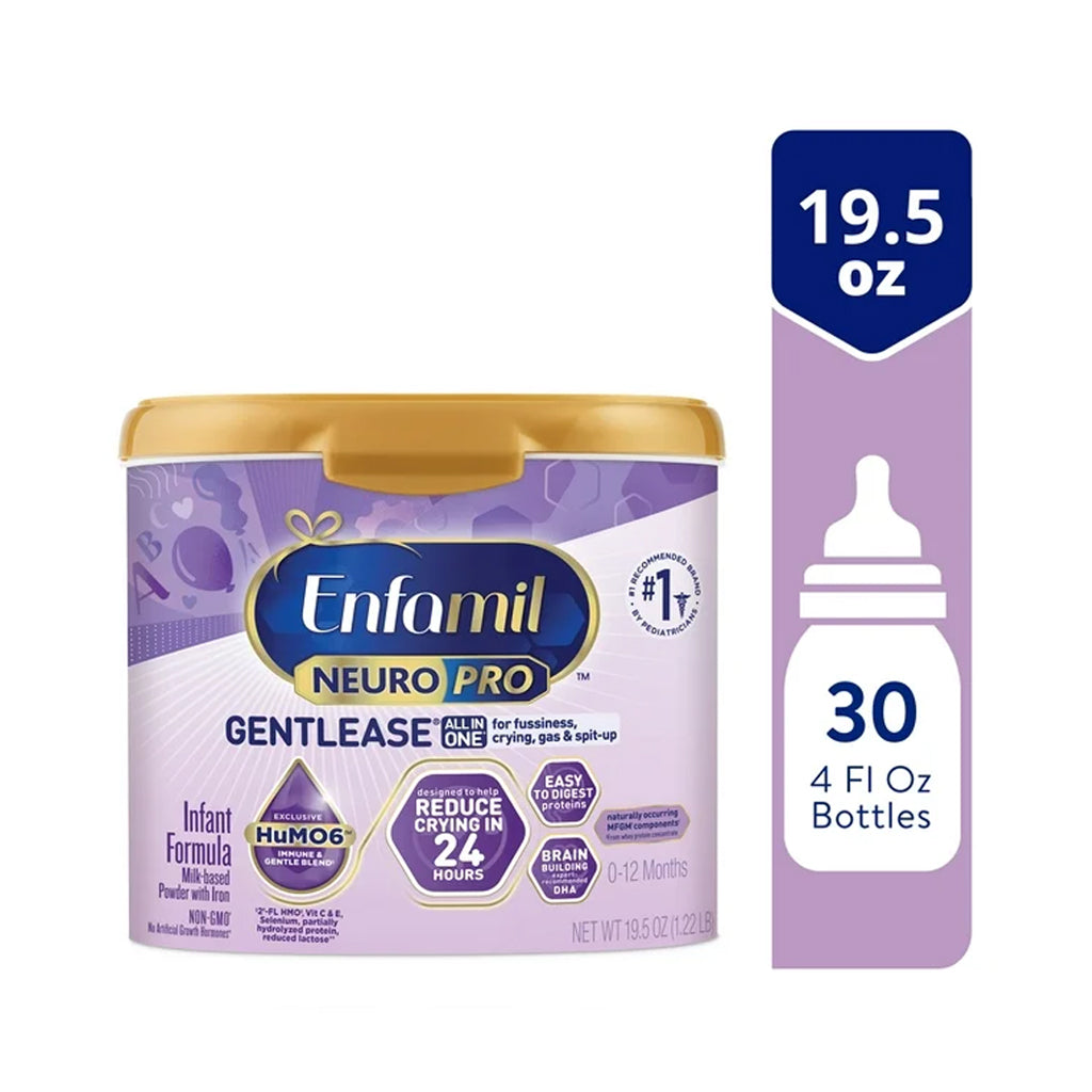 Enfamil NeuroPro Gentlease Baby Formula, Infant Formula Nutrition, Brain Support that has DHA, HuMO6 Immune Blend, Designed to Reduce Fussiness, Crying, Gas & Spit-up in 24 Hrs, Reusable Tub, 19.5 Oz